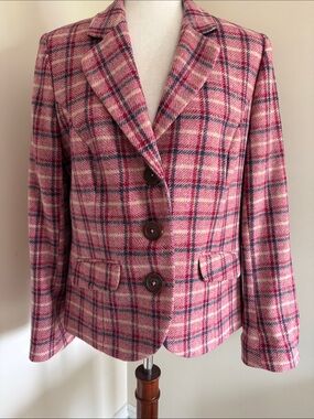 Boden Pink Plaid Tailored Blazer